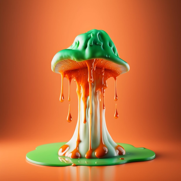 araffe with a green base and orange liquid dripping down generative ai