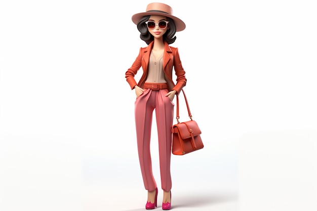 araffe woman in a pink suit and hat with a purse generative ai