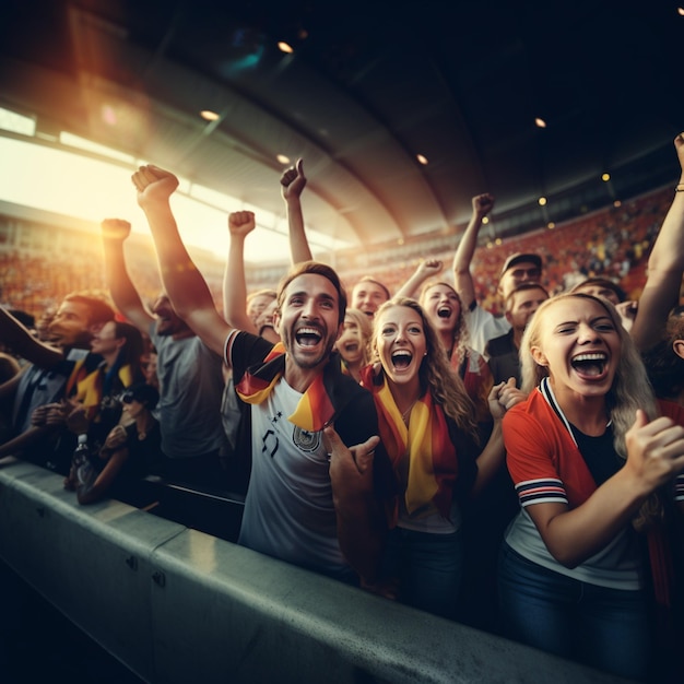 araffes cheering in a stadium with their arms in the air generative ai