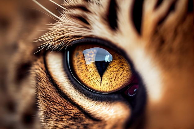 Araffes eye with a cats reflection in it generative ai