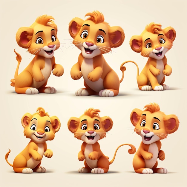 Araffes of a lion sitting and standing in different poses generative ai