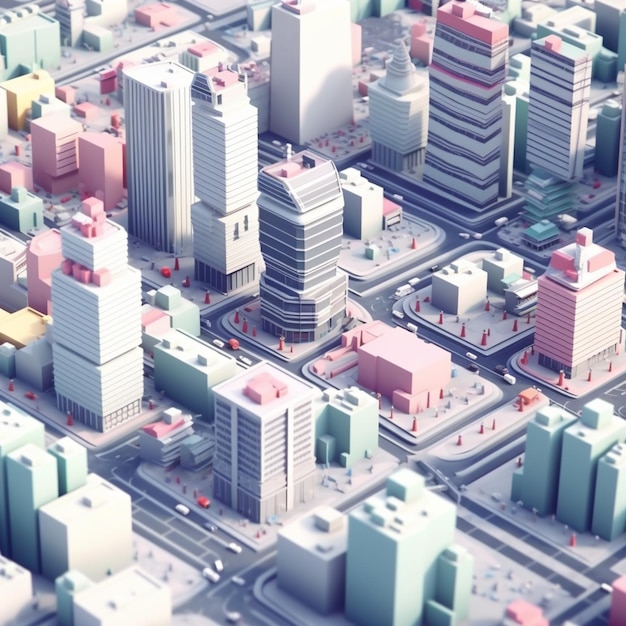 Arafficial city with a lot of buildings and streets generative ai