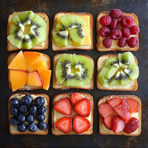 Photo arafies with different fruits on them on a table