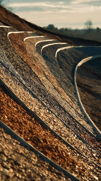 Arc of different gravel in the morning light