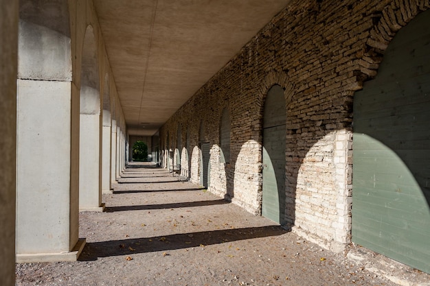 Arcade in modern style Stables and carriage shed ancilliary building of Vaana Manor house historically known as Faehna Estonia