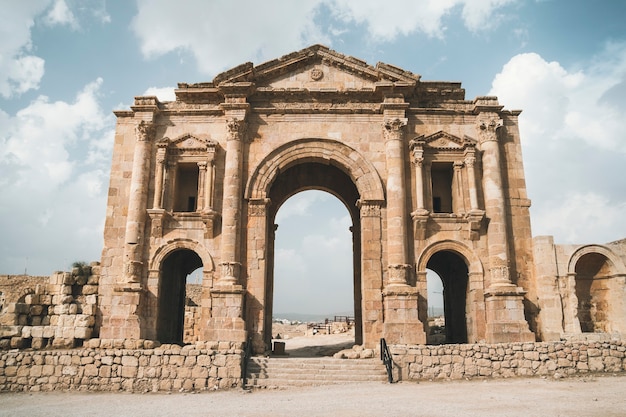 Arch of Hadrian in the ancient Jordanian city of Gerasa, preset-day Jerash, Jordan. It is located about 48 km north of Amman. ancient Roman city of Jerash is one of the main attractions of Jordan.