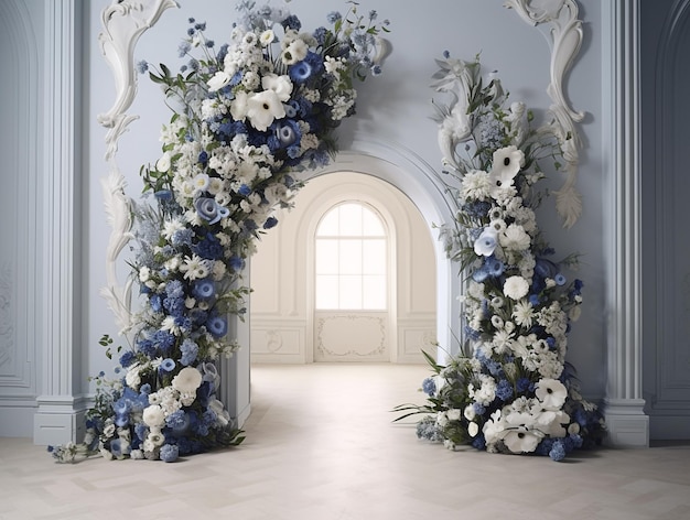 Arch room full of flowers vintage style