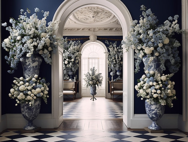 Arch room full of flowers vintage style