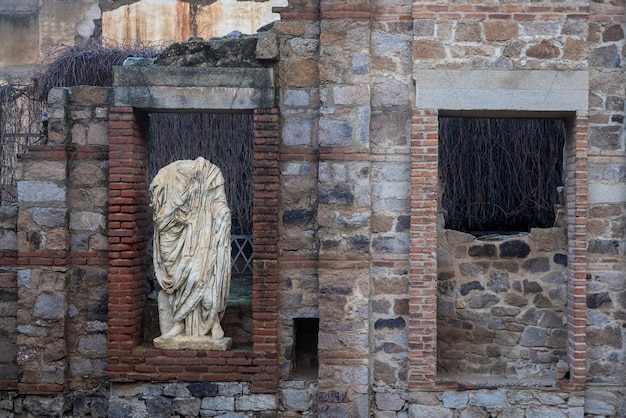 Archaeological remains of the ancient Roman municipal forum located in the old town of Merida. Spain