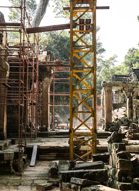 Archaeological site and renovation in Ta Prohm Temple Angkor Wat Cambodia