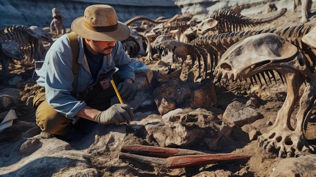 Archaeologist excavates dinosaur remains