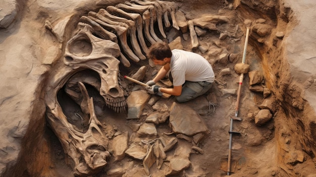 Archaeologist excavates dinosaur remains