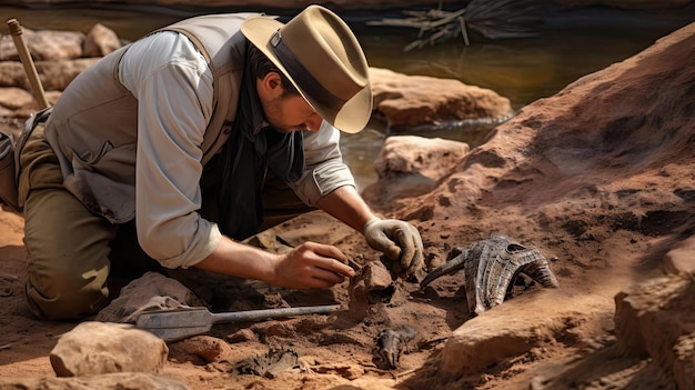 Archaeologist excavates dinosaur remains