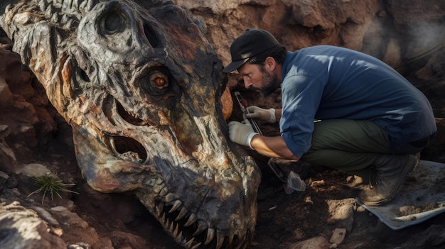 Archaeologist excavates dinosaur remains