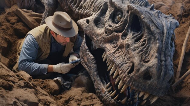 Archaeologist excavates dinosaur remains