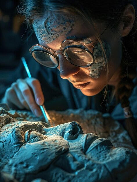 An archaeologist unearthing artifacts that morph into pop art sculptures before their eyes soft lighting