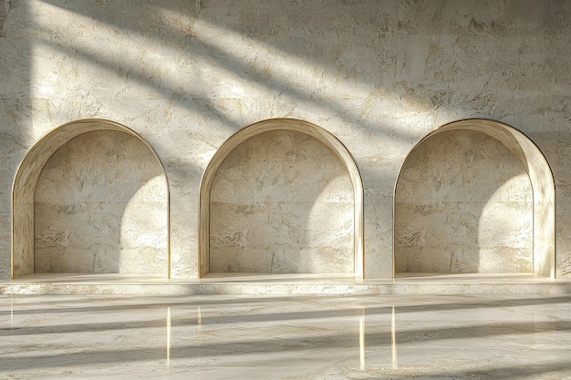 Photo arched alcoves with geometric detail in white stone or concrete wall