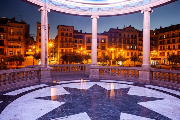 Arched colonnade of Plaza del Castillo square in Old Town Pamplona