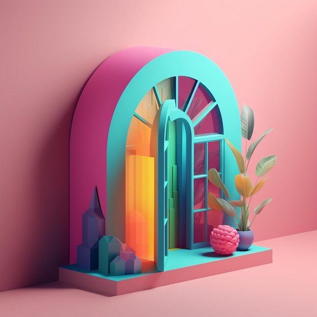 Arched windows in fantasy concept in trending color palette for advertising with Generative AI