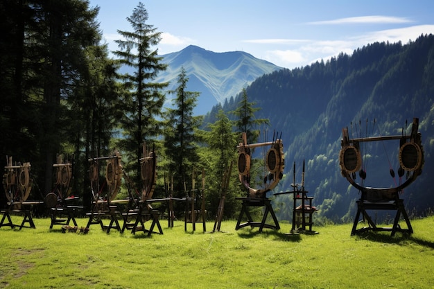 Photo archery set on a hill overlooking the valley bow arrow image photography