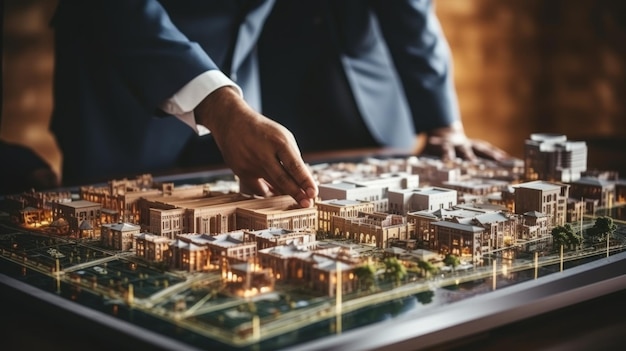 Photo architect analyzing a detailed city model