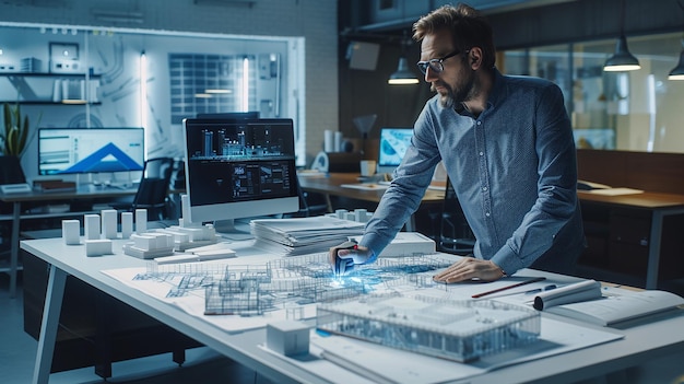 Architect Examining Architectural Blueprint with Accuracy