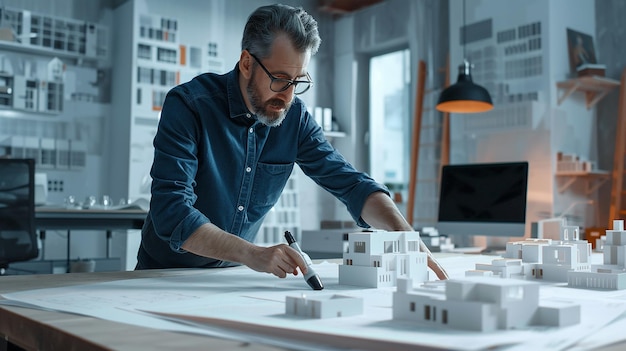 Architect Examining Architectural Blueprint with Accuracy