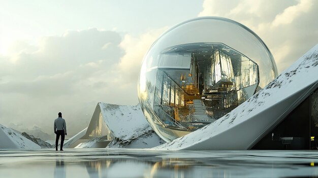 Photo architect seeing the future of architecture in a crystal ball