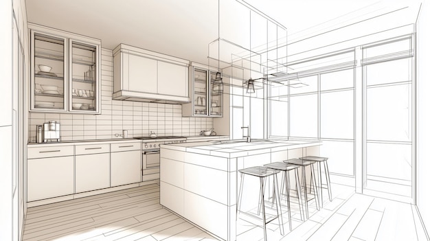 Photo architect showing modern kitchen design with island