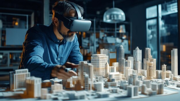 Photo architect using vr to design city