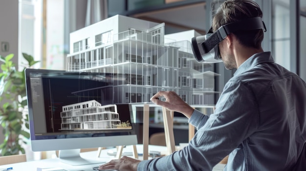 Photo architect using vr technology for building design