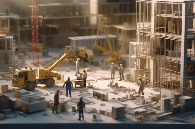 Architects and construction workers using digital tools for building Generative AI