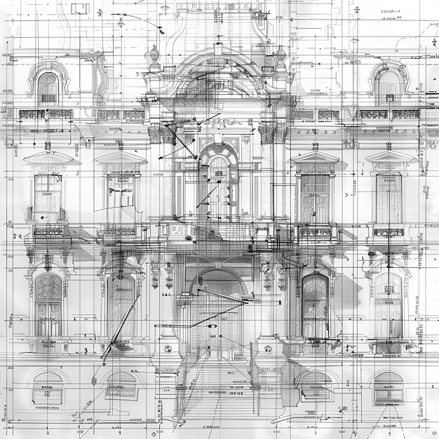 Photo architectural blueprint detailed draft and technical plan