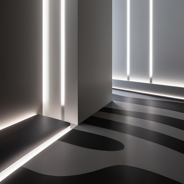 Photo architectural detail with soft white led strips embedded in smooth matte surfaces