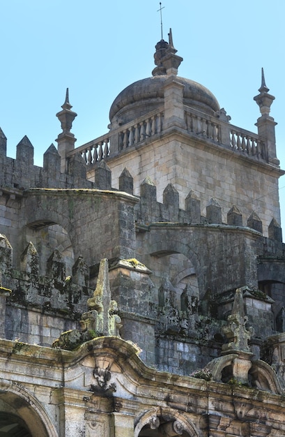 Architectural details of lateral facade Porto Cathedral, Portugal. Build around 1732 by Italian architect Nicolau Nasoni.