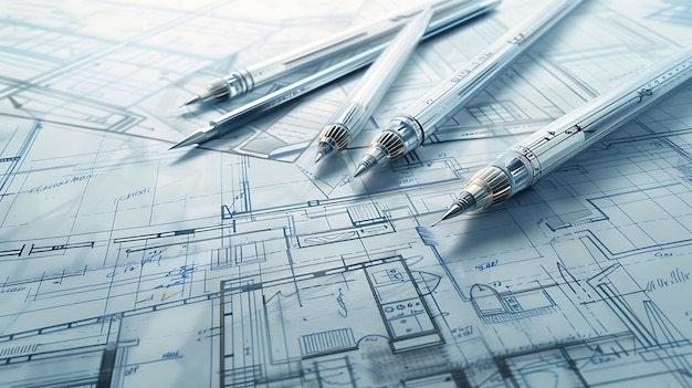 Architectural Drawings and Pens Design Process and Creativity Concept