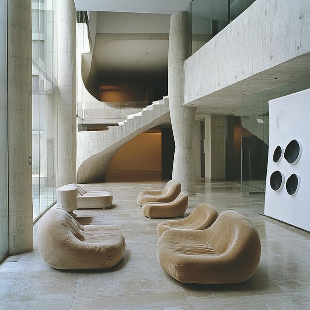 Photo architectural harmony comfortable sofas in a modernist museum interior