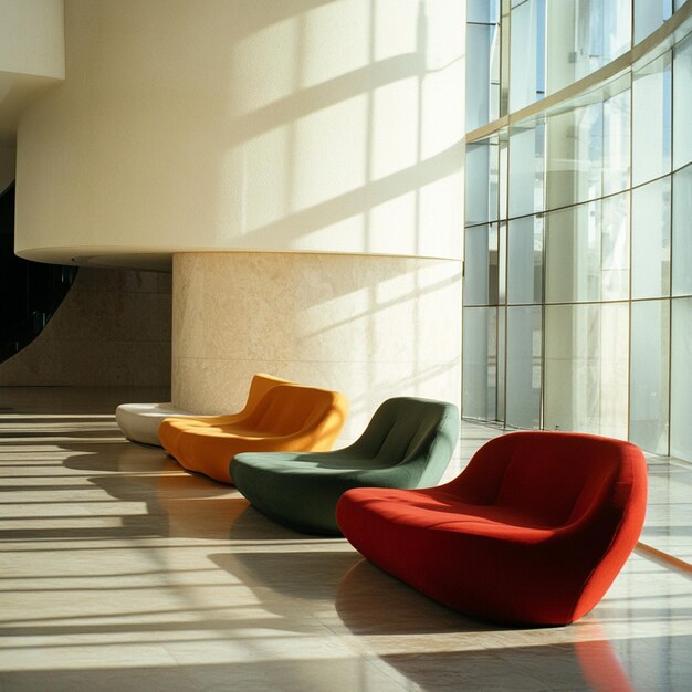 Photo architectural harmony comfortable sofas in a modernist museum interior