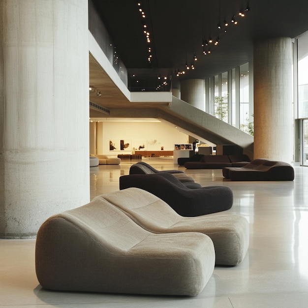 Architectural Harmony Comfortable Sofas in a Modernist Museum Interior