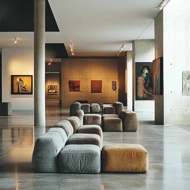 Architectural Harmony Comfortable Sofas in a Modernist Museum Interior