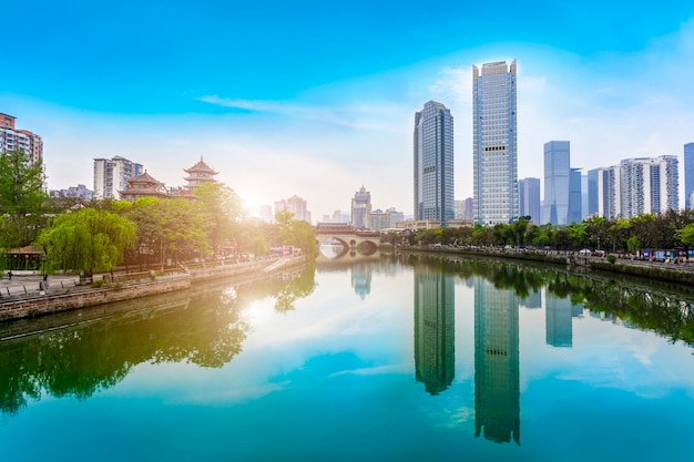 Architectural landscape on the edge of Jinjiang River in Chengdu