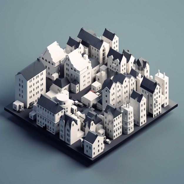 Architectural model of the city with houses 3d render