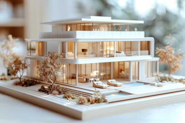 Photo architectural model of a modern house with pool