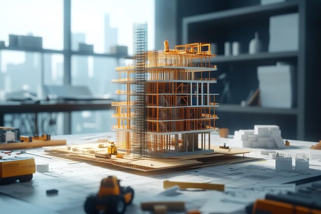 Photo architectural model of urban development with detailed construction site and city planning