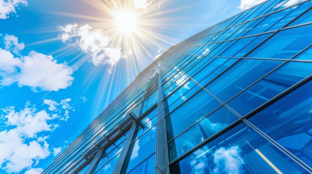 Architectural photography modern skyscraper against the sky background daylight structural style space for text left