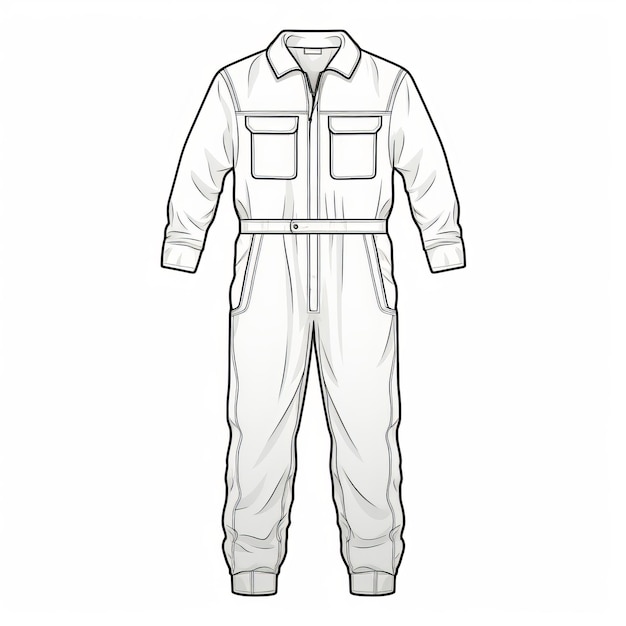 Architectural Style Drawing Of White Jumpsuit On White Background