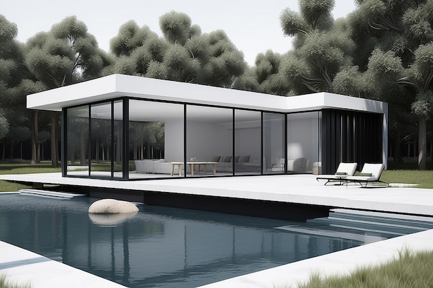 Photo architecture 3d rendering illustration of modern minimal house on white background