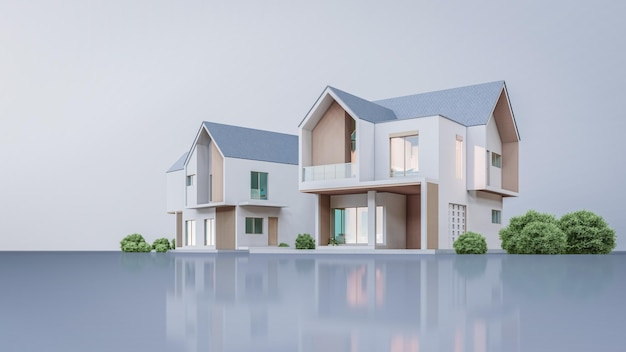 Architecture 3d rendering illustration of modern minimal house on white background