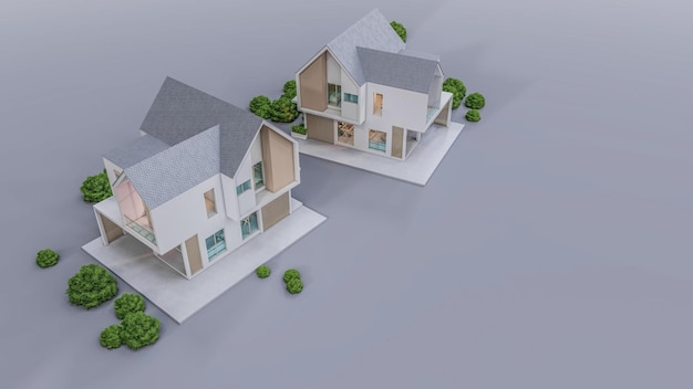 Architecture 3d rendering illustration of modern minimal house on white background