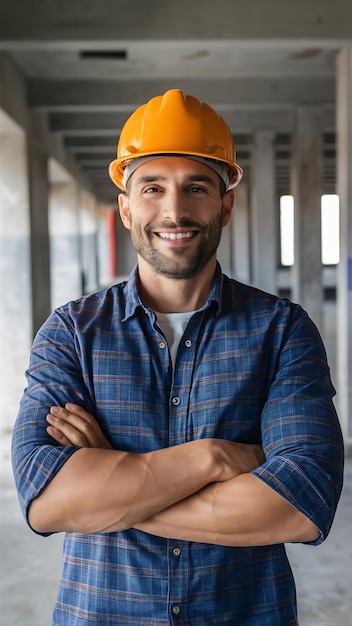 Architecture arms crossed and portrait of happy man with hard hat at construction site home impro